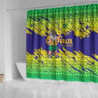 Brazil Christmas Shower Curtain with Tropical Santa Tribal Pattern National Colors and Merry Christmas Text Design - Wonder Print Shop