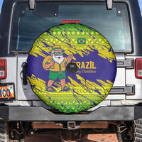 Brazil Christmas Spare Tire Cover with Tropical Santa Tribal Pattern National Colors and Merry Christmas Text Design - Wonder Print Shop