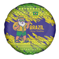 Brazil Christmas Spare Tire Cover with Tropical Santa Tribal Pattern National Colors and Merry Christmas Text Design - Wonder Print Shop