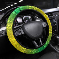 Brazil Christmas Steering Wheel Cover with Tropical Santa Tribal Pattern National Colors and Merry Christmas Text Design - Wonder Print Shop