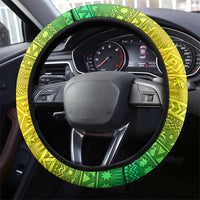 Brazil Christmas Steering Wheel Cover with Tropical Santa Tribal Pattern National Colors and Merry Christmas Text Design - Wonder Print Shop
