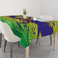 Brazil Christmas Tablecloth with Tropical Santa Tribal Pattern National Colors and Merry Christmas Text Design - Wonder Print Shop