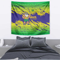 Brazil Christmas Tapestry with Tropical Santa Tribal Pattern National Colors and Merry Christmas Text Design - Wonder Print Shop