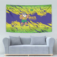 Brazil Christmas Tapestry with Tropical Santa Tribal Pattern National Colors and Merry Christmas Text Design - Wonder Print Shop