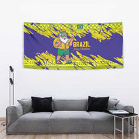 Brazil Christmas Tapestry with Tropical Santa Tribal Pattern National Colors and Merry Christmas Text Design - Wonder Print Shop