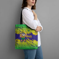 Brazil Christmas Tote Bag with Tropical Santa Tribal Pattern National Colors and Merry Christmas Text Design - Wonder Print Shop