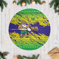 Brazil Christmas Tree Skirt with Tropical Santa Tribal Pattern National Colors and Merry Christmas Text Design - Wonder Print Shop