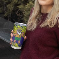 Brazil Christmas Tumbler Cup with Tropical Santa Tribal Pattern National Colors and Merry Christmas Text Design - Wonder Print Shop