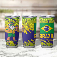 Brazil Christmas Tumbler Cup with Tropical Santa Tribal Pattern National Colors and Merry Christmas Text Design - Wonder Print Shop