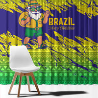 Brazil Christmas Window Curtain with Tropical Santa Tribal Pattern National Colors and Merry Christmas Text Design - Wonder Print Shop