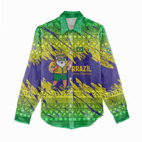 Brazil Christmas Women Casual Shirt with Tropical Santa Tribal Pattern National Colors and Merry Christmas Text Design - Wonder Print Shop