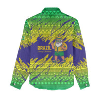 Brazil Christmas Women Casual Shirt with Tropical Santa Tribal Pattern National Colors and Merry Christmas Text Design - Wonder Print Shop