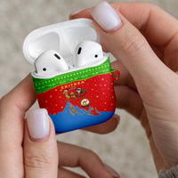 Eritrea Christmas AirPods Case with Santa Claus Camel Sleigh National Emblem and Red Green Blue Pattern - Wonder Print Shop