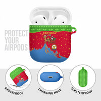 Eritrea Christmas AirPods Case with Santa Claus Camel Sleigh National Emblem and Red Green Blue Pattern - Wonder Print Shop