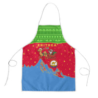 Eritrea Christmas Apron with Santa Claus Camel Sleigh National Emblem and Red Green Blue Pattern - Wonder Print Shop
