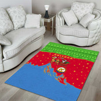 Eritrea Christmas Area Rug with Santa Claus Camel Sleigh National Emblem and Red Green Blue Pattern - Wonder Print Shop