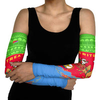 Eritrea Christmas Arm Sleeves with Santa Claus Camel Sleigh National Emblem and Red Green Blue Pattern - Wonder Print Shop