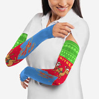 Eritrea Christmas Arm Sleeves with Santa Claus Camel Sleigh National Emblem and Red Green Blue Pattern - Wonder Print Shop