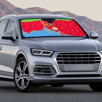 Eritrea Christmas Auto Sun Shade with Santa Claus Camel Sleigh National Emblem and Red Green Blue Pattern - Wonder Print Shop