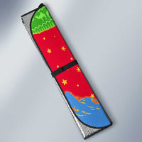 Eritrea Christmas Auto Sun Shade with Santa Claus Camel Sleigh National Emblem and Red Green Blue Pattern - Wonder Print Shop