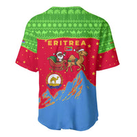 Eritrea Christmas Baseball Jersey with Santa Claus Camel Sleigh National Emblem and Red Green Blue Pattern - Wonder Print Shop