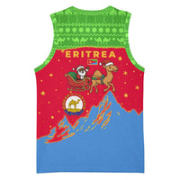 Eritrea Christmas Basketball Jersey with Santa Claus Camel Sleigh National Emblem and Red Green Blue Pattern - Wonder Print Shop
