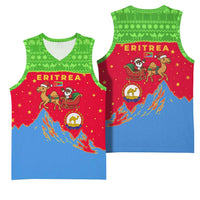 Eritrea Christmas Basketball Jersey with Santa Claus Camel Sleigh National Emblem and Red Green Blue Pattern - Wonder Print Shop
