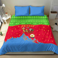 Eritrea Christmas Bedding Set with Santa Claus Camel Sleigh National Emblem and Red Green Blue Pattern - Wonder Print Shop
