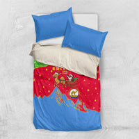 Eritrea Christmas Bedding Set with Santa Claus Camel Sleigh National Emblem and Red Green Blue Pattern - Wonder Print Shop