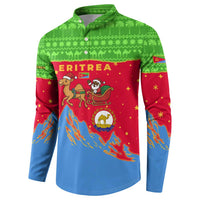 Eritrea Christmas Button Sweatshirt with Santa Claus Camel Sleigh National Emblem and Red Green Blue Pattern - Wonder Print Shop