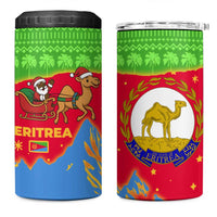 Eritrea Christmas 4 in 1 Can Cooler Tumbler with Santa Claus Camel Sleigh National Emblem and Red Green Blue Pattern - Wonder Print Shop