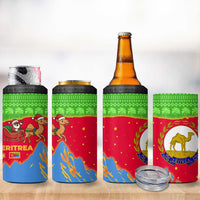 Eritrea Christmas 4 in 1 Can Cooler Tumbler with Santa Claus Camel Sleigh National Emblem and Red Green Blue Pattern - Wonder Print Shop