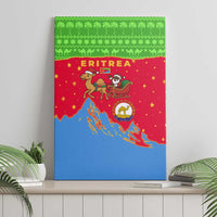 Eritrea Christmas Canvas Wall Art with Santa Claus Camel Sleigh National Emblem and Red Green Blue Pattern - Wonder Print Shop