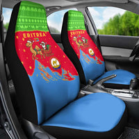 Eritrea Christmas Car Seat Cover with Santa Claus Camel Sleigh National Emblem and Red Green Blue Pattern - Wonder Print Shop