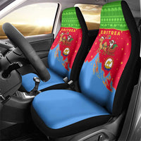 Eritrea Christmas Car Seat Cover with Santa Claus Camel Sleigh National Emblem and Red Green Blue Pattern - Wonder Print Shop