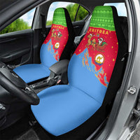 Eritrea Christmas Car Seat Cover with Santa Claus Camel Sleigh National Emblem and Red Green Blue Pattern - Wonder Print Shop