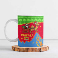 Eritrea Christmas Ceramic Mug with Santa Claus Camel Sleigh National Emblem and Red Green Blue Pattern - Wonder Print Shop