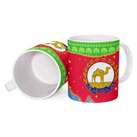Eritrea Christmas Ceramic Mug with Santa Claus Camel Sleigh National Emblem and Red Green Blue Pattern - Wonder Print Shop