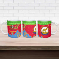 Eritrea Christmas Ceramic Mug with Santa Claus Camel Sleigh National Emblem and Red Green Blue Pattern - Wonder Print Shop