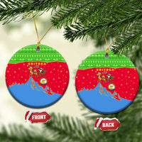 Eritrea Christmas Ceramic Ornament with Santa Claus Camel Sleigh National Emblem and Red Green Blue Pattern - Wonder Print Shop