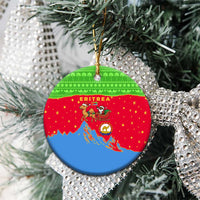 Eritrea Christmas Ceramic Ornament with Santa Claus Camel Sleigh National Emblem and Red Green Blue Pattern - Wonder Print Shop