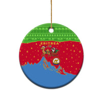 Eritrea Christmas Ceramic Ornament with Santa Claus Camel Sleigh National Emblem and Red Green Blue Pattern - Wonder Print Shop