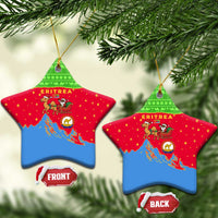 Eritrea Christmas Ceramic Ornament with Santa Claus Camel Sleigh National Emblem and Red Green Blue Pattern - Wonder Print Shop