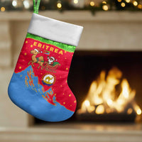 Eritrea Christmas Stocking with Santa Claus Camel Sleigh National Emblem and Red Green Blue Pattern - Wonder Print Shop
