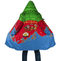Eritrea Christmas Cloak with Santa Claus Camel Sleigh National Emblem and Red Green Blue Pattern - Wonder Print Shop