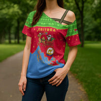 Eritrea Christmas Cross Shoulder Shirt with Santa Claus Camel Sleigh National Emblem and Red Green Blue Pattern - Wonder Print Shop