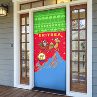 Eritrea Christmas Door Cover with Santa Claus Camel Sleigh National Emblem and Red Green Blue Pattern - Wonder Print Shop