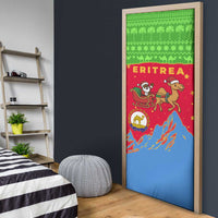Eritrea Christmas Door Cover with Santa Claus Camel Sleigh National Emblem and Red Green Blue Pattern - Wonder Print Shop