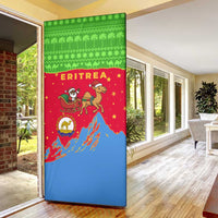 Eritrea Christmas Door Cover with Santa Claus Camel Sleigh National Emblem and Red Green Blue Pattern - Wonder Print Shop