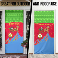Eritrea Christmas Door Cover with Santa Claus Camel Sleigh National Emblem and Red Green Blue Pattern - Wonder Print Shop
